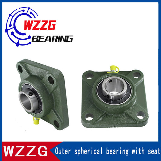 WZZG UCF312 Square Thickened Outer Spherical Bearing with Seat Housing 4 Bolt Mounted Bearing Bore Square Flange Pillow Block