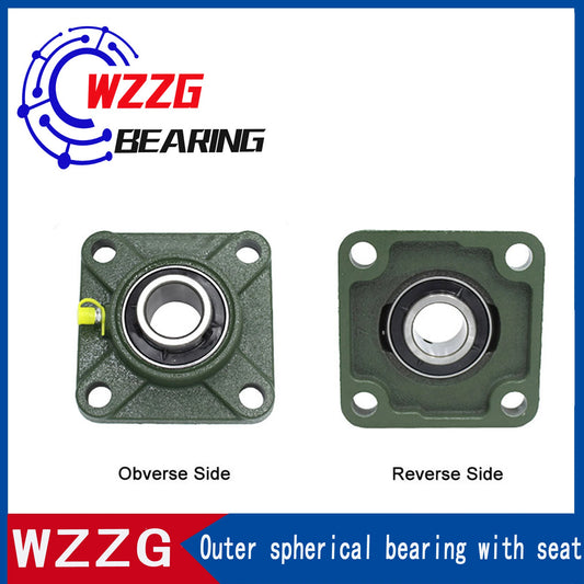 WZZG UCF316 Square Thickened Outer Spherical Bearing with Seat Housing 4 Bolt Mounted Bearing Bore Square Flange Pillow Block