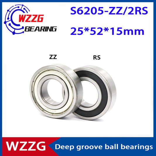 WZZG 2PCS/lot High quality stainless steel deep groove ball bearing S6205 ZZ 2RS size 25*52*15mm