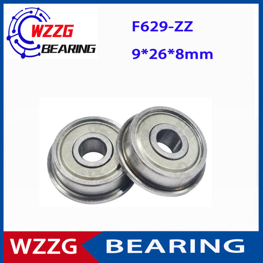 WZZG 10pcs F629 F629ZZ F629-2Z 9*26*8 Flange Bearing Miniature Deep Groove Ball Bearing Shielded Ball Bearing