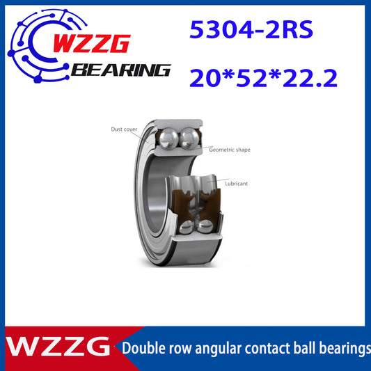 WZZG 5304-2RS(2pcs/lot) High quality double row angular contact ball bearing 20*52*22.2 mm