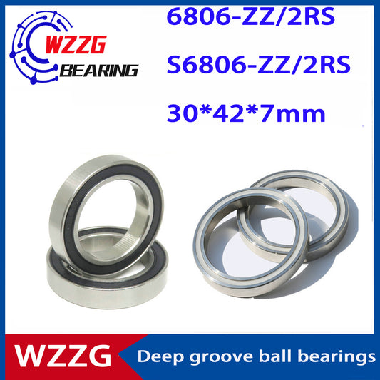 WZZG 10Pcs/lot Stainless steel thin wall bearing 6806ZZ 2RS deep groove ball bearing 30*42*7mm S6806ZZ 2RS