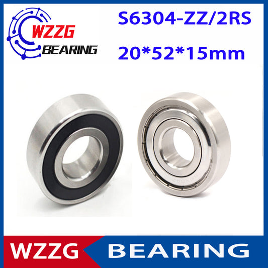 WZZG 2PCS/lot High quality 440C stainless steel deep groove ball bearing S6304ZZ 2RS size 20*52*15mm