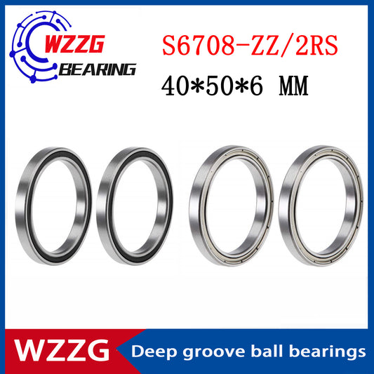 WZZG S6708-ZZ 2RS (2 pieces/lot)440C stainless steel thin wall high-quality bearings 40*50*6 mm deep groove ball bearings