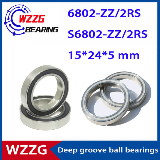 WZZG 20Pcs/lot Stainless steel thin wall bearing 6802ZZ 2RS deep groove ball bearings 15*24*5mm S6802ZZ 2RS