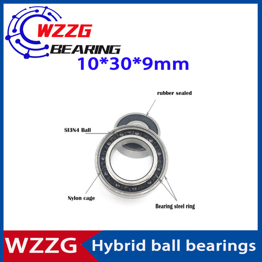 WZZG 2PCS/lot 6200-2RS 10X30X9mm Hybrid ceramic SI3N4 ball Bearings bicycle Bearing