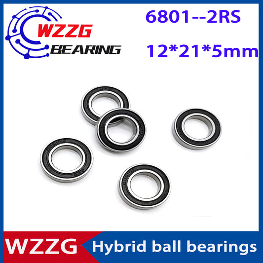 WZZG 2PC/lot Thin-walled deep groove ball bearing 6801-2RS bicycle hybrid ceramic bearing 12*21*5mm
