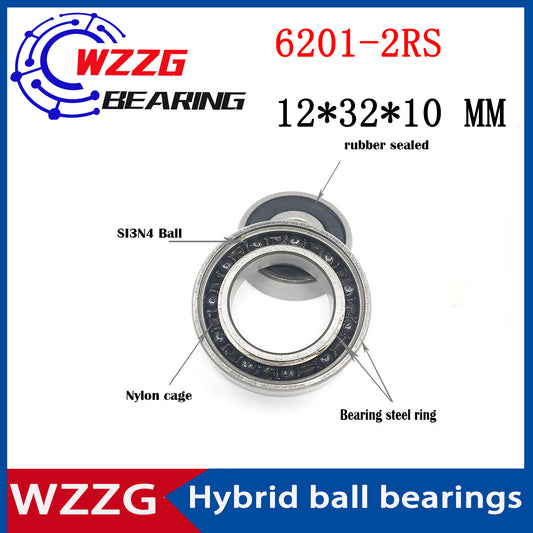 WZZG 2PCS/lot 6201-2RS 12*32*10 mm Hybrid ceramic SI3N4 deep groove ball bearing