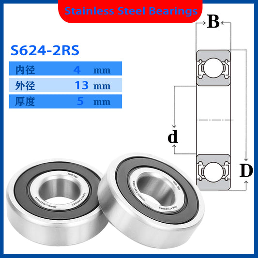 WZZG 20PCS Double Shroud Miniature Stainless Steel Bearing 624ZZ S624ZZ 2RS
