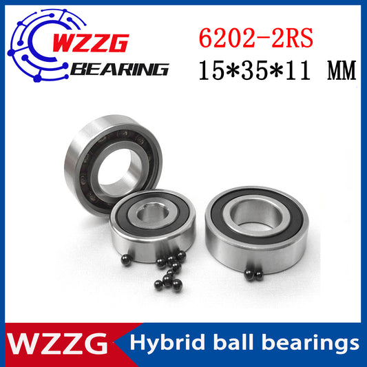 WZZG 2PCS/lot 6202-2RS 15*35*11 mm Hybrid ceramic SI3N4 deep groove ball bearing