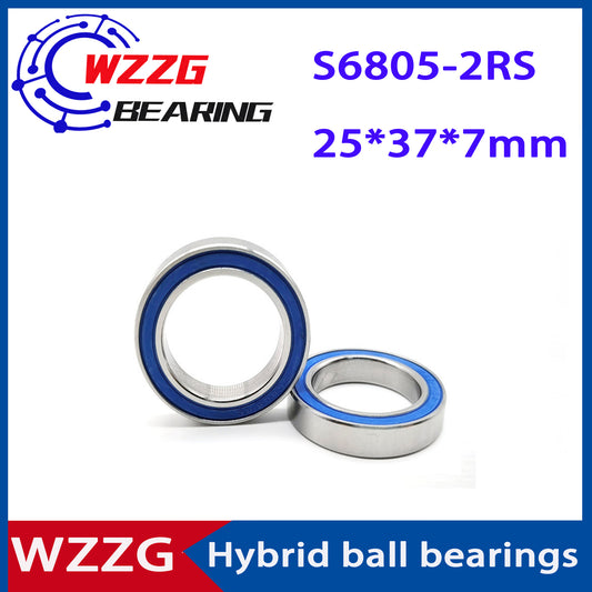 WZZG 1PC Stainless steel hybrid ceramic ball bearing S6805 deep groove ball rolling bearing 25*37*7 bicycle bearing