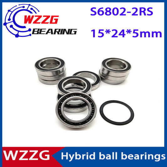 WZZG 2PC S6802 stainless steel hybrid ceramic ball bearing 15*24*5mm bicycle high-speed maintenance-free bearing