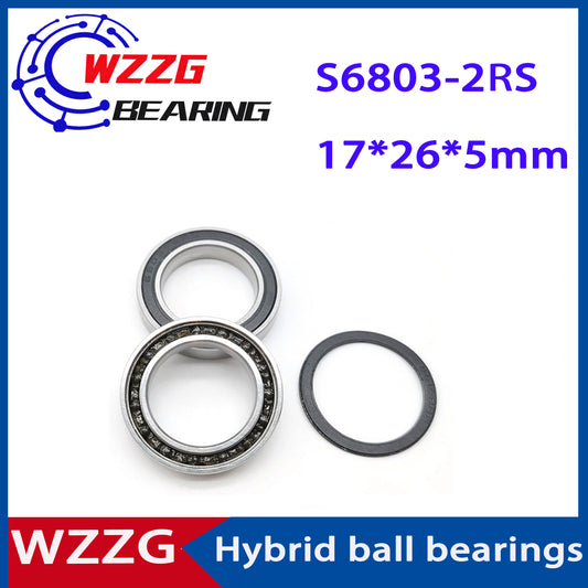 WZZG 2PC S6803 Bicycle shaft bearing 17*26*5mm stainless steel hybrid ceramic ball bearing