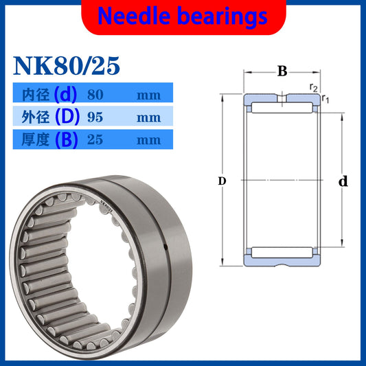 WZZG NK80/25 Bearing 80*95*25 mm ( 1 PC ) Solid Collar Needle Roller Bearings Without Inner Ring NK80/25 NK8025 Bearing