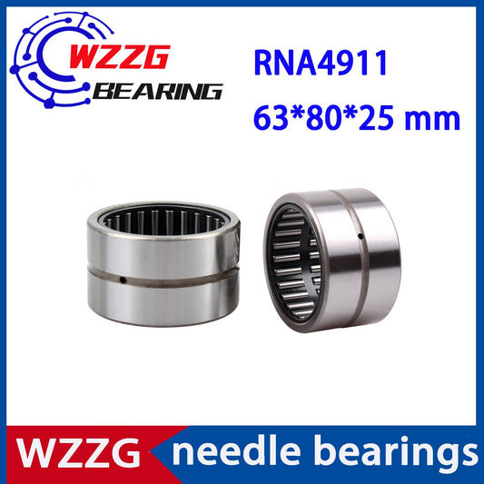 WZZG RNA4911 Bearing 63*80*25 mm ( 2 PC ) Solid Collar Needle Roller Bearings Without Inner Ring 4624911 4644911/A Bearing
