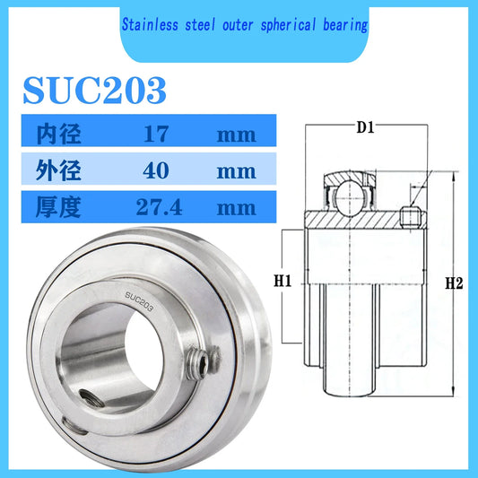 WZZG SUC203 Stainless steel outer spherical bearing 17*40*27.4 mm High quality mechanical bearings