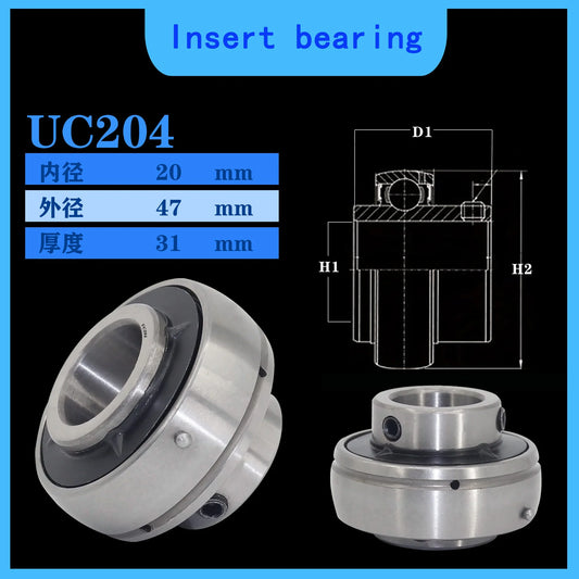 WZZG UC204（2 pcs/lot) Top Thread Bearing Steel High Quality Outer Spherical Bearings