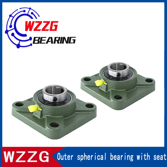 WZZG UCF308 Square Thickened Outer Spherical Bearing with Seat Housing 4 Bolt Mounted Bearing Bore Square Flange Pillow Block