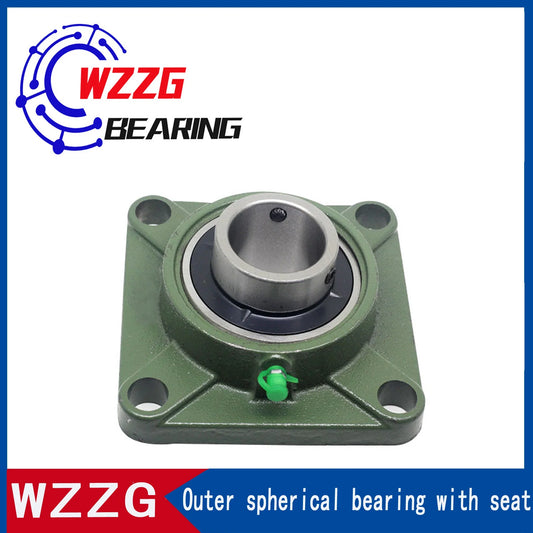 WZZG UCF318 Square Thickened Outer Spherical Bearing with Seat Housing 4 Bolt Mounted Bearing Bore Square Flange Pillow Block
