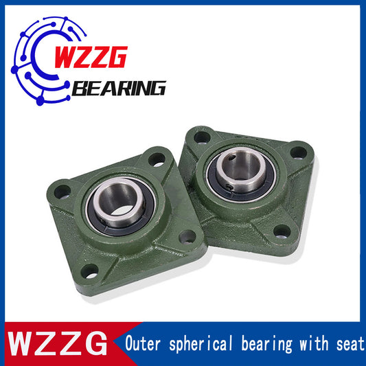 WZZG UCF319 Square Thickened Outer Spherical Bearing with Seat Housing 4 Bolt Mounted Bearing Bore Square Flange Pillow Block