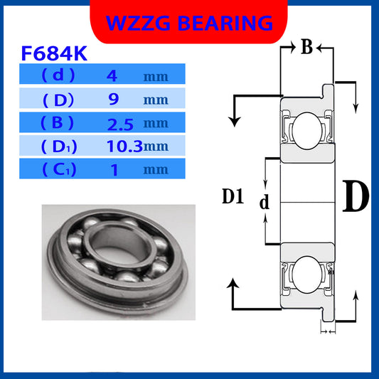 WZZG 20PCS F684 Open 4*9*4mm double shield 440C stainless steel flange F684 SF684ZZ ball bearing