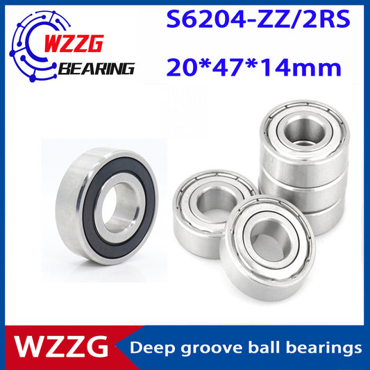 WZZG 2PCS/lot High quality stainless steel deep groove ball bearing S6204 ZZ 2RS size 20*47*14mm